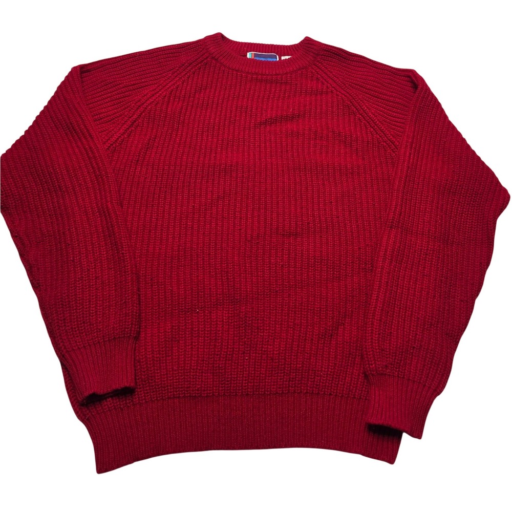 Sweater Graphix Vintage Mens Medium Red Shaker Knit Crewneck Raglan Sweater